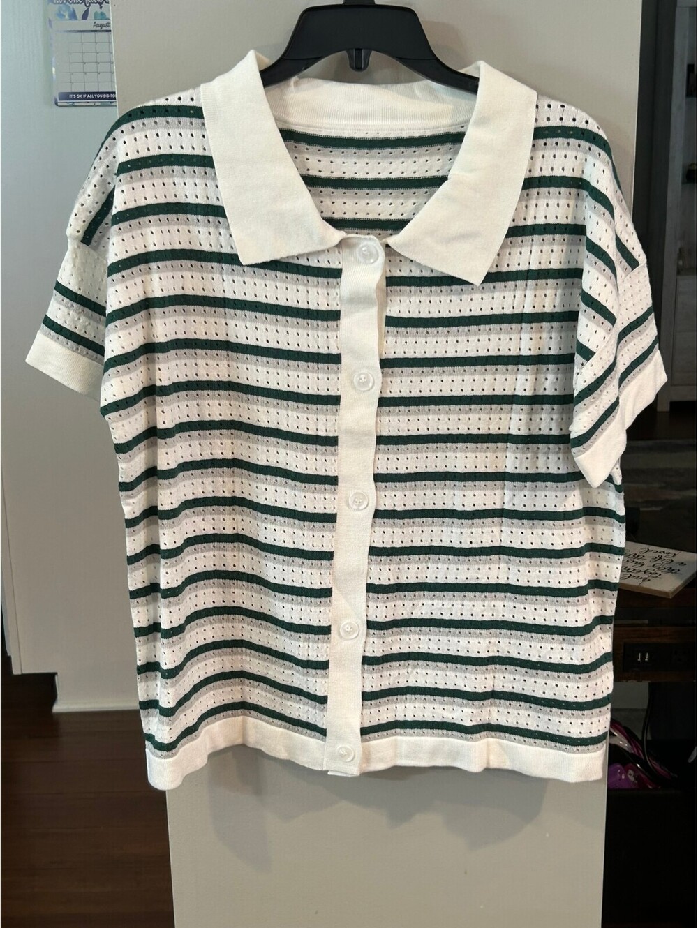Dark Green Striped Knit Polo Top and shorts